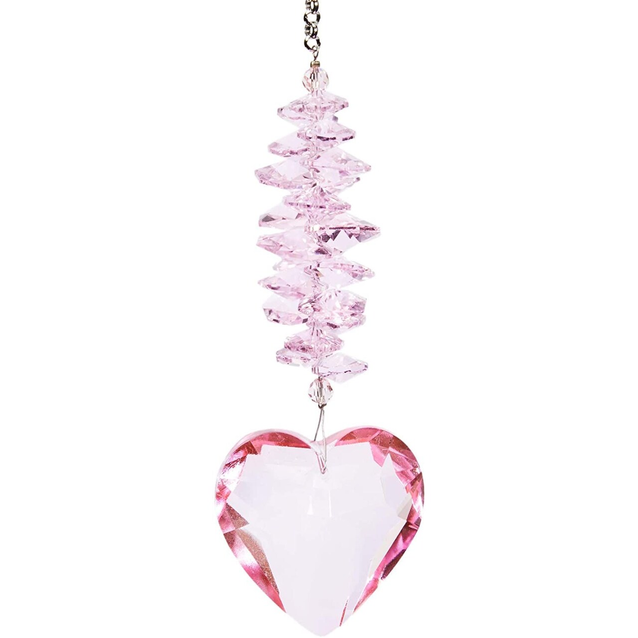 Hanging Crystal Prism Suncatcher for Window & Home Decor, Valentine's Gift, Pink Heart, 11 in.